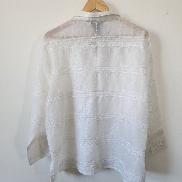 Womens Milano XL White Sheer Button Down Bohemian - Picture 7 of 8